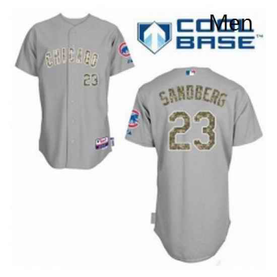 Mens Majestic Chicago Cubs 23 Ryne Sandberg Replica Grey USMC Cool Base MLB Jersey